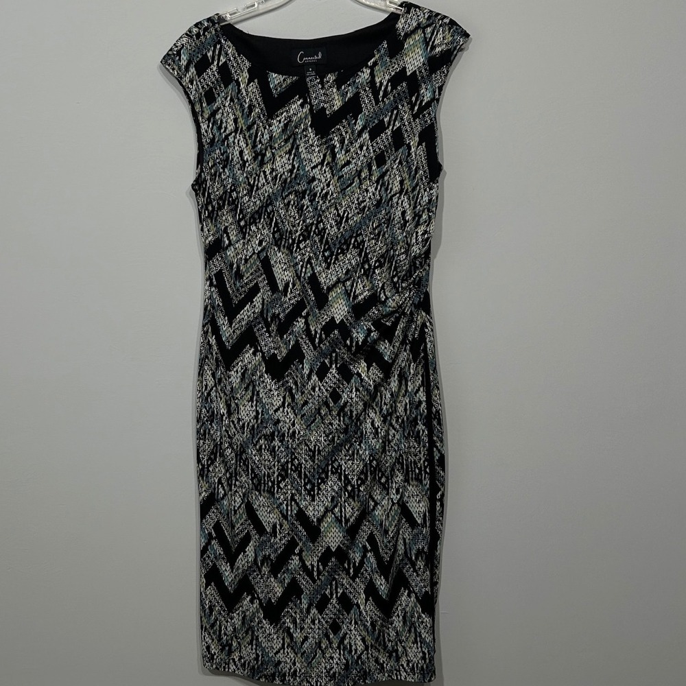 Connected Apparel Sheath Dress Womens 8 Black Blue Geometric  Sleeveless
